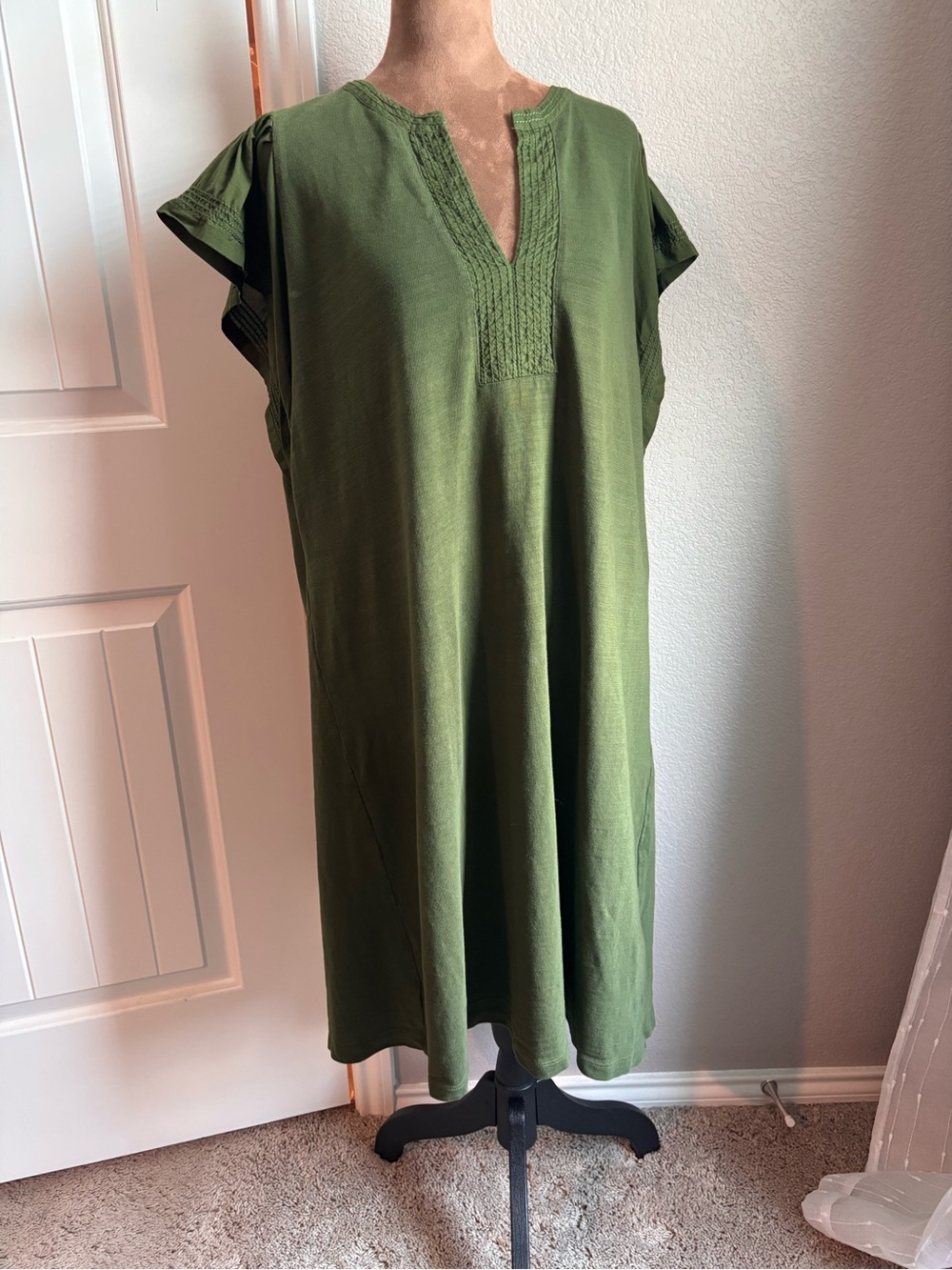 LOFT Olive Green Flutter Sleeve Tunic 100% Cotton size XXL